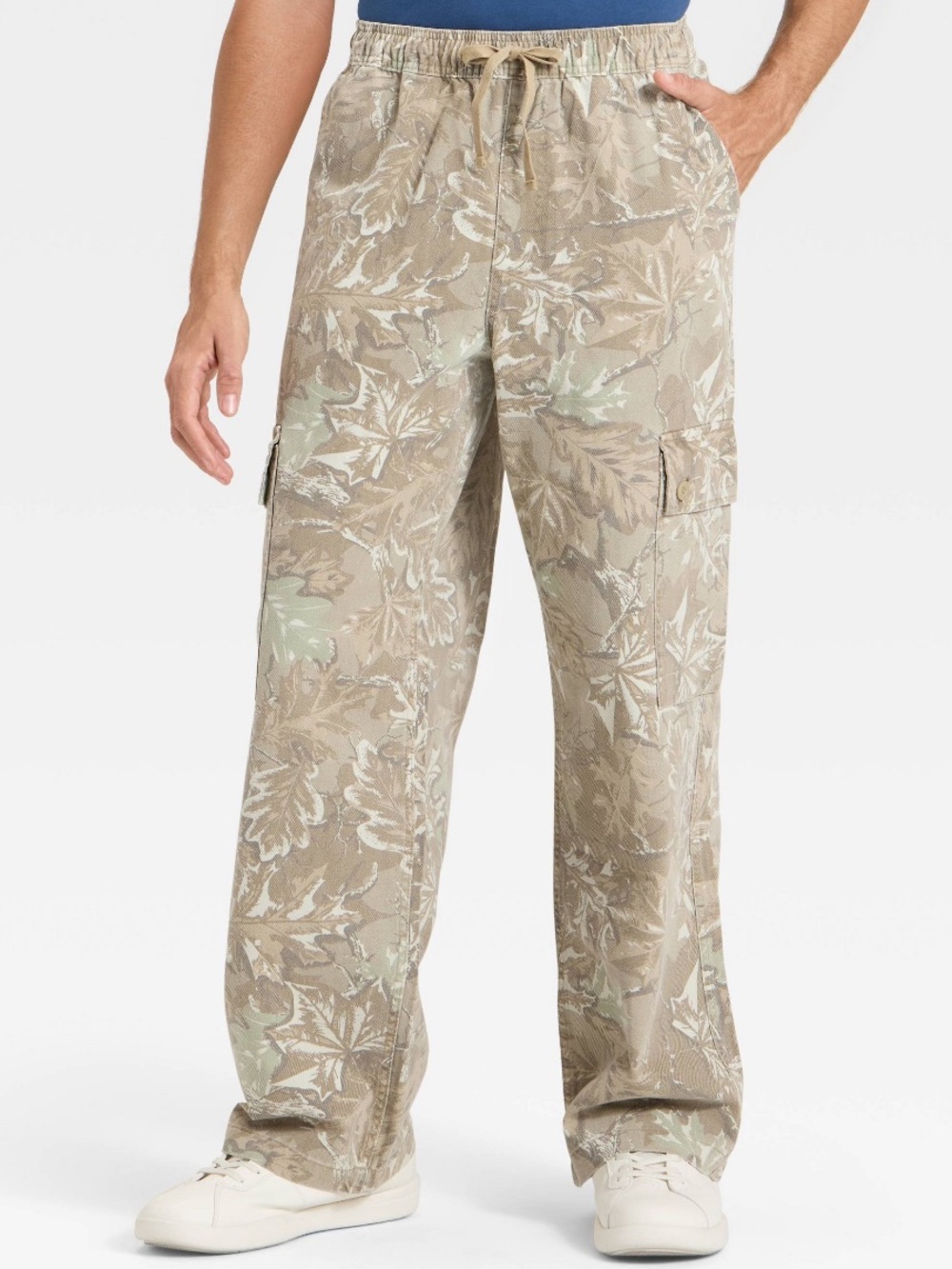 Men's XXL Baggy Cargo Pants w Drawstring Camo Leaf Tree Print NWT